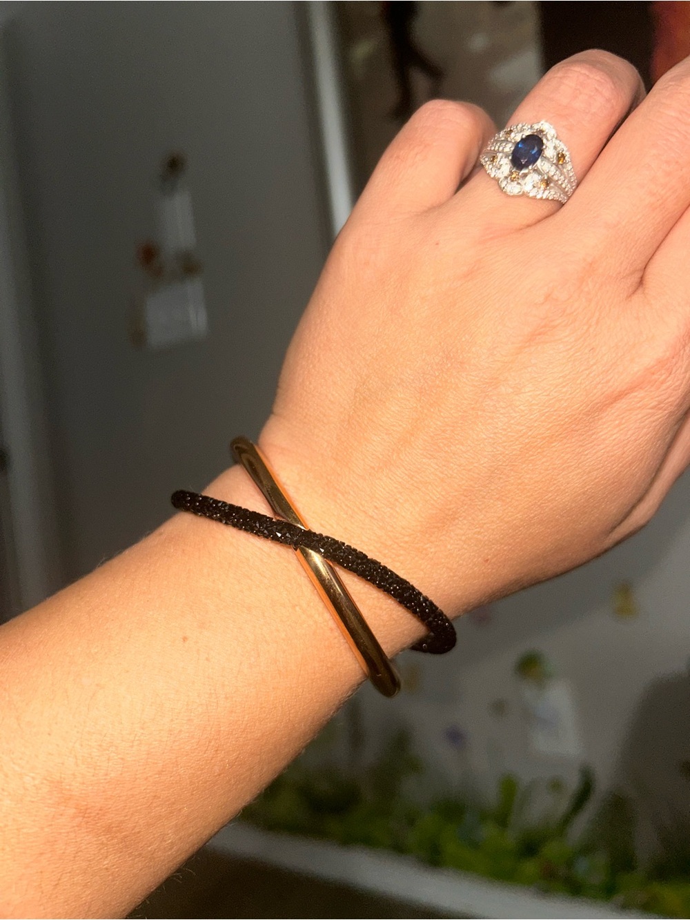 Swarovski Rose Gold/Black Crystal Dust Cross Cuff Bracelet